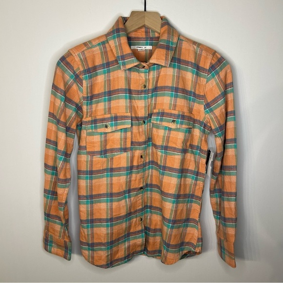 *NWT* O’Neill Nash Flannel Standard Fit Shirt, Sz XS, Peach/Orange, Green, Plaid - Picture 2 of 11